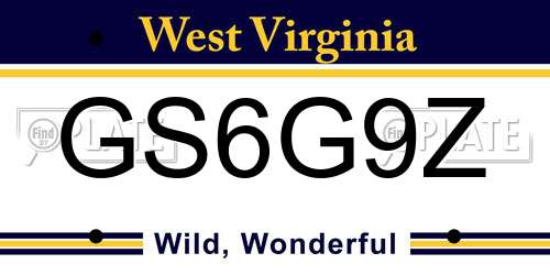 GS6G9Z West Virginia License Plate