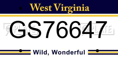 GS76647 West Virginia License Plate