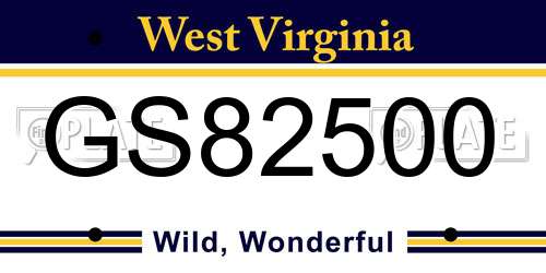 GS82500 West Virginia License Plate