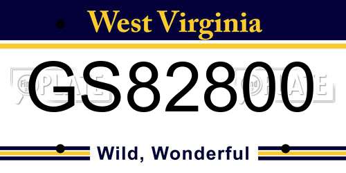 GS82800 West Virginia License Plate