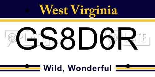 GS8D6R West Virginia License Plate