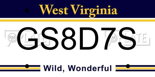 GS8D7S West Virginia License Plate