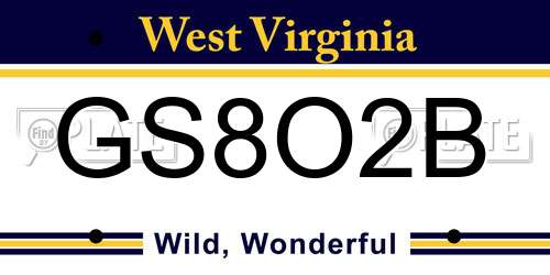 GS8O2B West Virginia License Plate