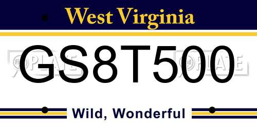 GS8T500 West Virginia License Plate