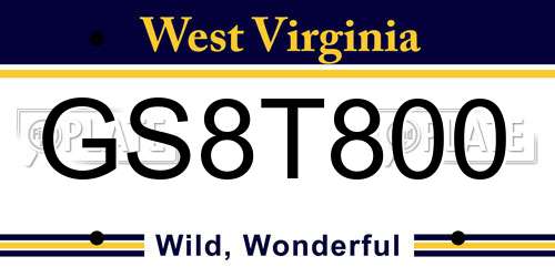 GS8T800 West Virginia License Plate