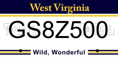 GS8Z500 West Virginia License Plate