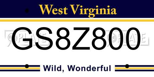 GS8Z800 West Virginia License Plate