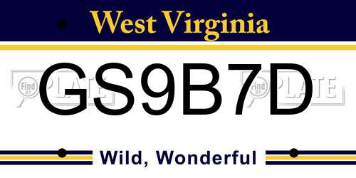 GS9B7D West Virginia License Plate