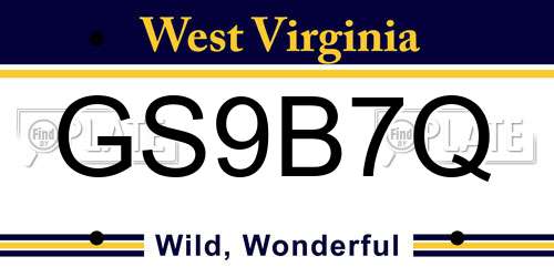 GS9B7Q West Virginia License Plate