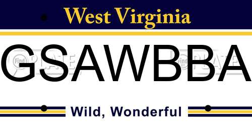GSAWBBA West Virginia License Plate