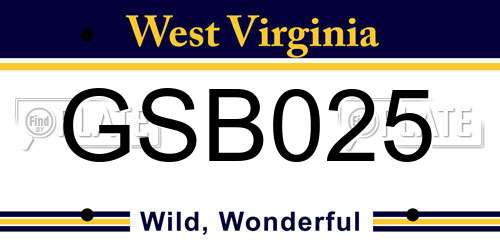 GSB025 West Virginia License Plate
