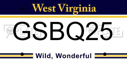GSBQ25 West Virginia License Plate