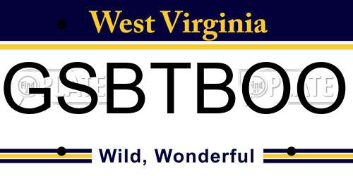 GSBTBOO West Virginia License Plate