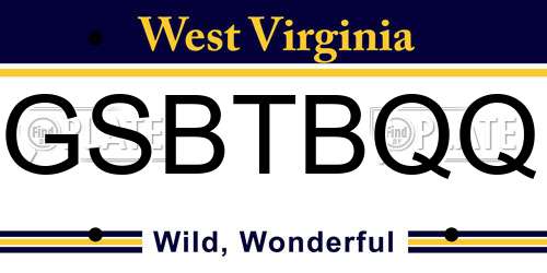 GSBTBQQ West Virginia License Plate