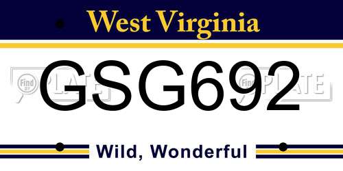 GSG692 West Virginia License Plate