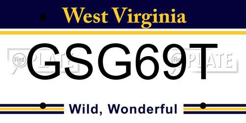 GSG69T West Virginia License Plate