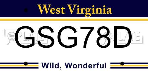 GSG78D West Virginia License Plate