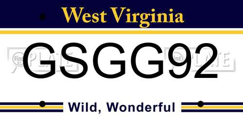 GSGG92 West Virginia License Plate