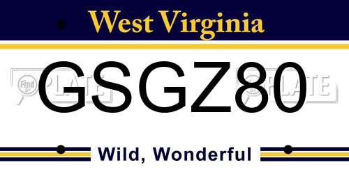 GSGZ80 West Virginia License Plate