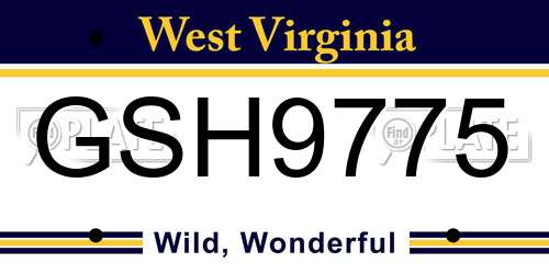 GSH9775 West Virginia License Plate