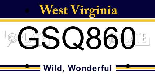 GSQ860 West Virginia License Plate