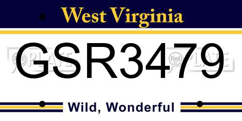 GSR3479 West Virginia License Plate