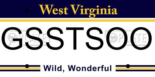 GSSTSOO West Virginia License Plate