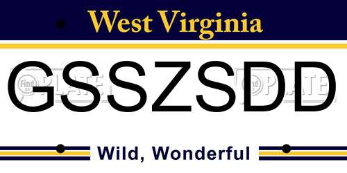 GSSZSDD West Virginia License Plate