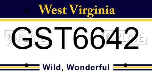GST6642 West Virginia License Plate