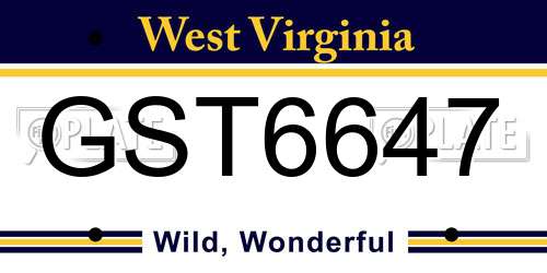 GST6647 West Virginia License Plate