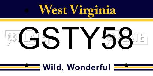 GSTY58 West Virginia License Plate