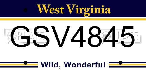 GSV4845 West Virginia License Plate