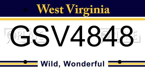 GSV4848 West Virginia License Plate