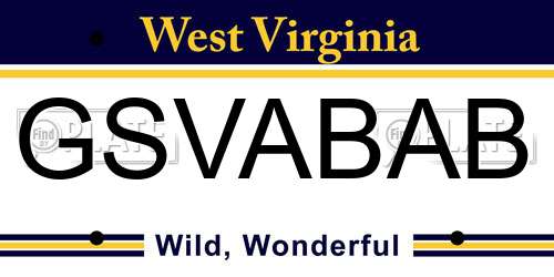 GSVABAB West Virginia License Plate