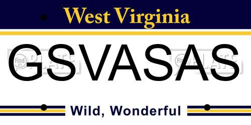 GSVASAS West Virginia License Plate