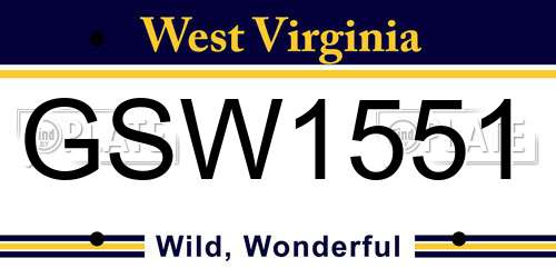 GSW1551 West Virginia License Plate