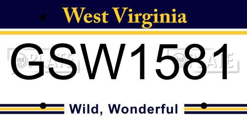 GSW1581 West Virginia License Plate