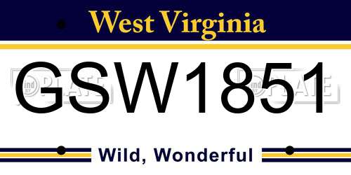 GSW1851 West Virginia License Plate