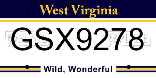 GSX9278 West Virginia License Plate
