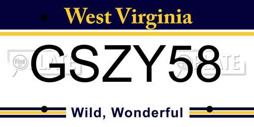 GSZY58 West Virginia License Plate