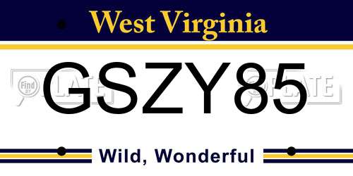GSZY85 West Virginia License Plate