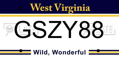GSZY88 West Virginia License Plate