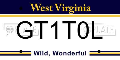 GT1T0L West Virginia License Plate