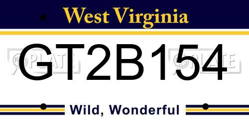 GT2B154 West Virginia License Plate
