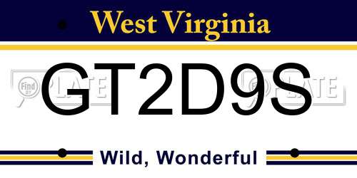 GT2D9S West Virginia License Plate