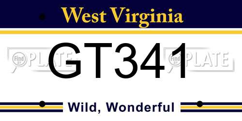 GT341 West Virginia License Plate
