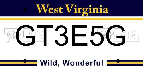 GT3E5G West Virginia License Plate