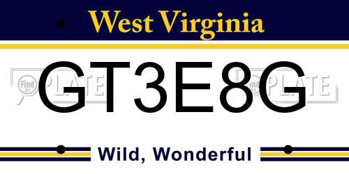 GT3E8G West Virginia License Plate