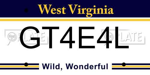 GT4E4L West Virginia License Plate