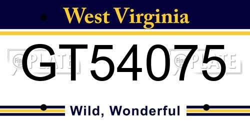 GT54075 West Virginia License Plate